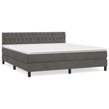 vidaXL Κρεβάτι Boxspring με Στρώμα Σκούρο Γκρι 180x200 εκ. Βελούδινο