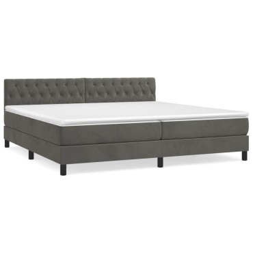 vidaXL Κρεβάτι Boxspring με Στρώμα Σκούρο Γκρι 200x200 εκ. Βελούδινο