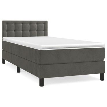 vidaXL Κρεβάτι Boxspring με Στρώμα Σκούρο Γκρι 90x200 εκ. Βελούδινο