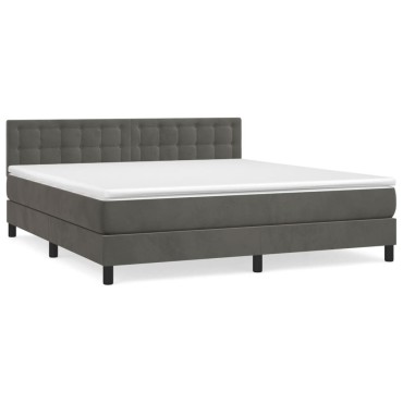 vidaXL Κρεβάτι Boxspring με Στρώμα Σκούρο Γκρι 180x200 εκ. Βελούδινο