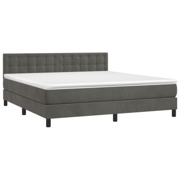 vidaXL Κρεβάτι Boxspring με Στρώμα Σκούρο Γκρι 180x200 εκ. Βελούδινο