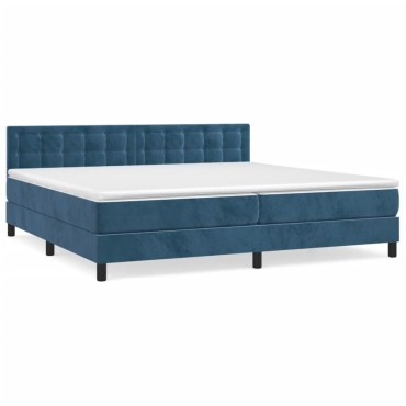 vidaXL Κρεβάτι Boxspring με Στρώμα Σκούρο Μπλε 200x200 εκ. Βελούδινο