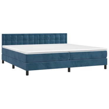 vidaXL Κρεβάτι Boxspring με Στρώμα Σκούρο Μπλε 200x200 εκ. Βελούδινο