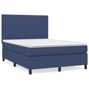 vidaXL Κρεβάτι Boxspring με Στρώμα Μπλε 140x190cm Υφασμάτινο 1 τεμ. - Μονό