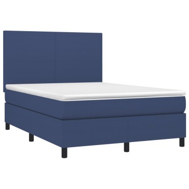 vidaXL Κρεβάτι Boxspring με Στρώμα Μπλε 140x190cm Υφασμάτινο 1 τεμ. - Μονό