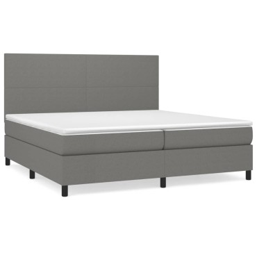 vidaXL Κρεβάτι Boxspring με Στρώμα Σκούρο Γκρι 200x200 εκ. Υφασμάτινο