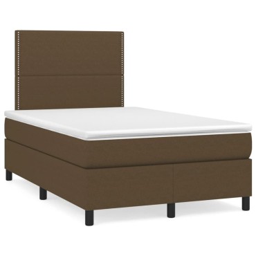 vidaXL Κρεβάτι Boxspring με Στρώμα Σκούρο Καφέ 120x200 εκ. Υφασμάτινο