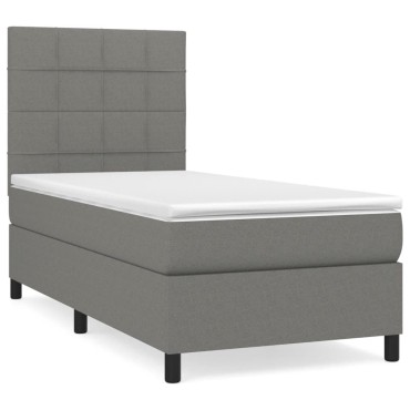 vidaXL Κρεβάτι Boxspring με Στρώμα Σκούρο Γκρι 90x190 εκ. Υφασμάτινο