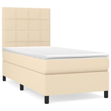 vidaXL Κρεβάτι Boxspring με Στρώμα Κρεμ 100 x 200 εκ. Υφασμάτινο