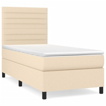 vidaXL Κρεβάτι Boxspring με Στρώμα Κρεμ 80x200cm Υφασμάτινο 1 τεμ. - Μονό