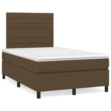 vidaXL Κρεβάτι Boxspring με Στρώμα Σκούρο Καφέ 120x200 εκ. Υφασμάτινο