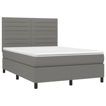 vidaXL Κρεβάτι Boxspring με Στρώμα Σκούρο Γκρι 140x190 εκ. Υφασμάτινο