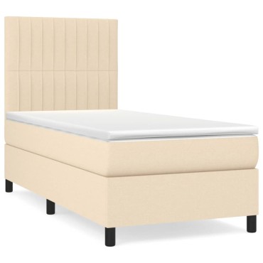 vidaXL Κρεβάτι Boxspring με Στρώμα Κρεμ 80x200cm Υφασμάτινο 1 τεμ. - Μονό