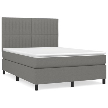 vidaXL Κρεβάτι Boxspring με Στρώμα Σκούρο Γκρι 140x190 εκ. Υφασμάτινο