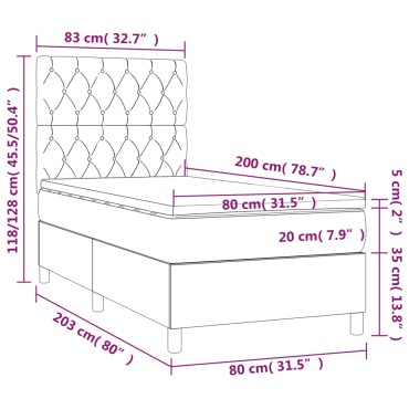 vidaXL Κρεβάτι Boxspring με Στρώμα Σκούρο Γκρι 80x200 εκ. Υφασμάτινο