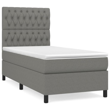 vidaXL Κρεβάτι Boxspring με Στρώμα Σκούρο Γκρι 90x190 εκ. Υφασμάτινο