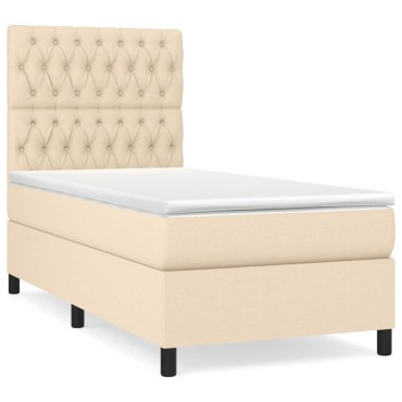 vidaXL Κρεβάτι Boxspring με Στρώμα Κρεμ 90x190 εκ.Υφασμάτινο