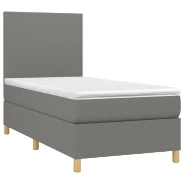 vidaXL Κρεβάτι Boxspring με Στρώμα Σκούρο Γκρι 90x200 εκ. Υφασμάτινο