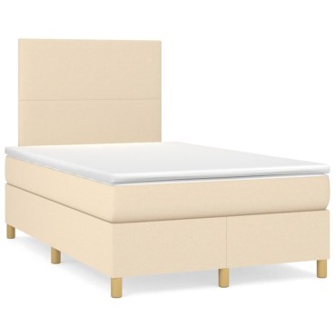 vidaXL Κρεβάτι Boxspring με Στρώμα Κρεμ 120x200cm Υφασμάτινο 1 τεμ. - Μονό