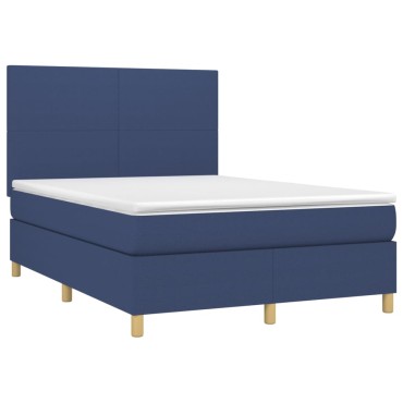 vidaXL Κρεβάτι Boxspring με Στρώμα Μπλε 140x190cm Υφασμάτινο 1 τεμ. - Μονό