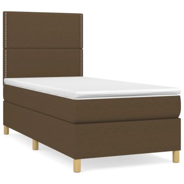 vidaXL Κρεβάτι Boxspring με Στρώμα Σκούρο Καφέ 100x200 εκ. Υφασμάτινο