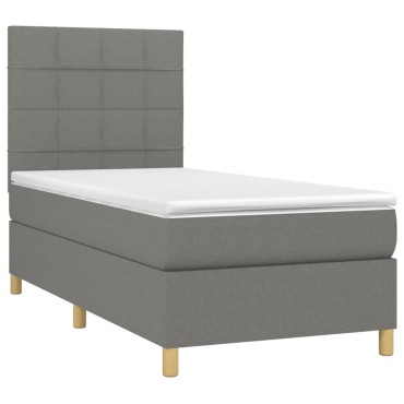 vidaXL Κρεβάτι Boxspring με Στρώμα Σκούρο Γκρι 90x200 εκ. Υφασμάτινο