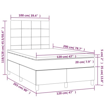 vidaXL Κρεβάτι Boxspring με Στρώμα Κρεμ 120x200cm Υφασμάτινο 1 τεμ. - Μονό