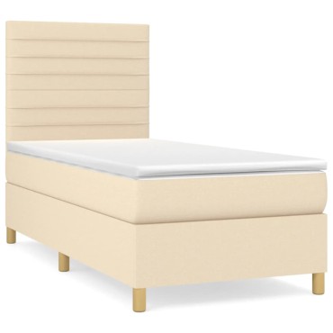 vidaXL Κρεβάτι Boxspring με Στρώμα Κρεμ 80x200cm Υφασμάτινο 1 τεμ. - Μονό