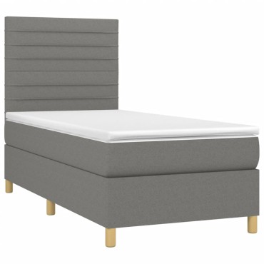 vidaXL Κρεβάτι Boxspring με Στρώμα Σκούρο Γκρι 90x190 εκ. Υφασμάτινο