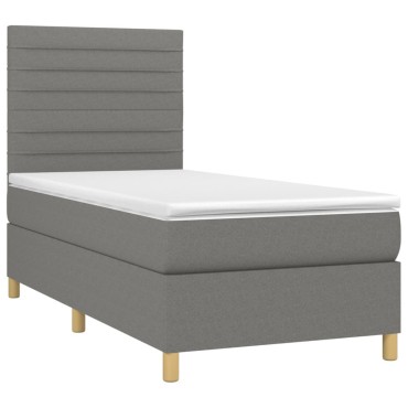 vidaXL Κρεβάτι Boxspring με Στρώμα Σκούρο Γκρι 90x200 εκ. Υφασμάτινο