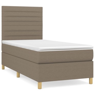 vidaXL Κρεβάτι Boxspring με Στρώμα Taupe 90x200 εκ. Υφασμάτινο