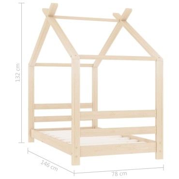 vidaXL Πλαίσιο Κρεβατιού Παιδικό 70x140cm Μασίφ Ξύλο Πεύκου 1 τεμ. - Μονό