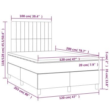 vidaXL Κρεβάτι Boxspring με Στρώμα Κρεμ 120x200cm Υφασμάτινο 1 τεμ. - Μονό
