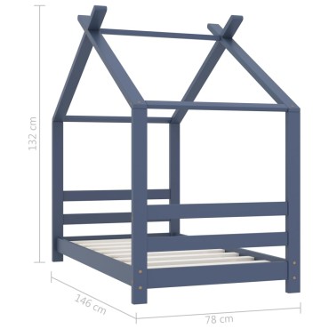 vidaXL Πλαίσιο Κρεβατιού Παιδικό Γκρι 70x140cm Μασίφ Ξύλο Πεύκου 1 τεμ. - Μονό