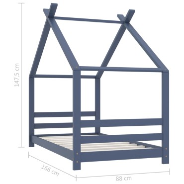 vidaXL Πλαίσιο Κρεβατιού Παιδικό Γκρι 80x160cm Μασίφ Ξύλο Πεύκου 1 τεμ. - Μονό