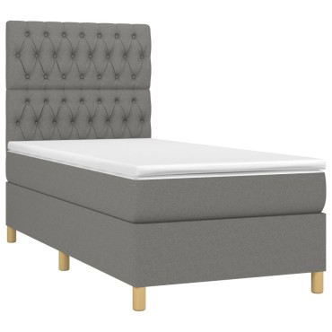 vidaXL Κρεβάτι Boxspring με Στρώμα Σκούρο Γκρι 90x190 εκ. Υφασμάτινο