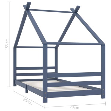 vidaXL Πλαίσιο Κρεβατιού Παιδικό Γκρι 90x200cm από Μασίφ Ξύλο Πεύκου 1 τεμ. - Μονό