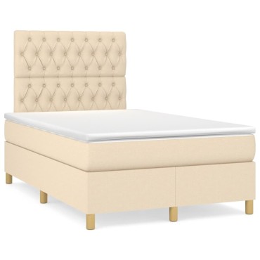 vidaXL Κρεβάτι Boxspring με Στρώμα Κρεμ 120x200cm Υφασμάτινο 1 τεμ. - Μονό