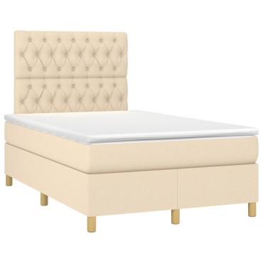 vidaXL Κρεβάτι Boxspring με Στρώμα Κρεμ 120x200cm Υφασμάτινο 1 τεμ. - Μονό