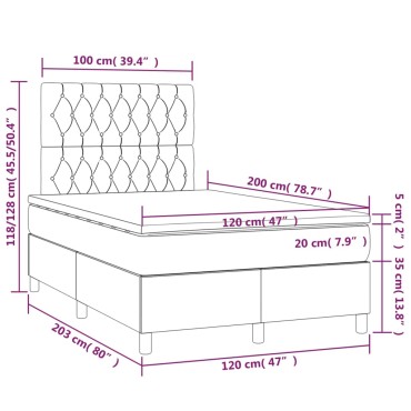 vidaXL Κρεβάτι Boxspring με Στρώμα Κρεμ 120x200cm Υφασμάτινο 1 τεμ. - Μονό