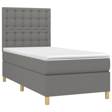 vidaXL Κρεβάτι Boxspring με Στρώμα Σκούρο Γκρι 90x200 εκ. Υφασμάτινο