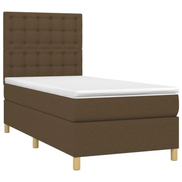 vidaXL Κρεβάτι Boxspring με Στρώμα Σκούρο Καφέ 100x200 εκ. Υφασμάτινο