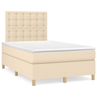 vidaXL Κρεβάτι Boxspring με Στρώμα Κρεμ 120x200cm Υφασμάτινο 1 τεμ. - Μονό