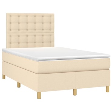 vidaXL Κρεβάτι Boxspring με Στρώμα Κρεμ 120x200cm Υφασμάτινο 1 τεμ. - Μονό