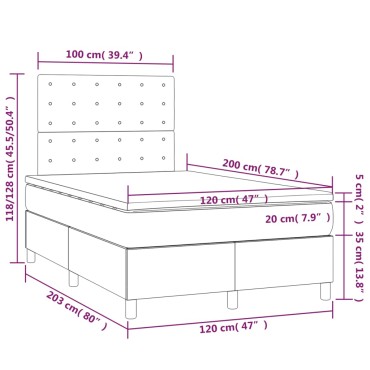 vidaXL Κρεβάτι Boxspring με Στρώμα Κρεμ 120x200cm Υφασμάτινο 1 τεμ. - Μονό