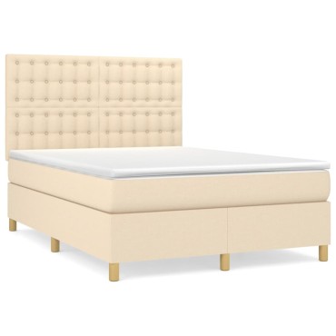 vidaXL Κρεβάτι Boxspring με Στρώμα Κρεμ 140x190 εκ. Υφασμάτινο