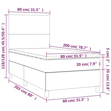 vidaXL Κρεβάτι Boxspring με Στρώμα Σκούρο Γκρι 80x200 εκ. Βελούδινο