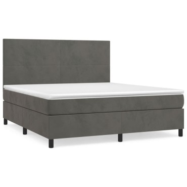 vidaXL Κρεβάτι Boxspring με Στρώμα Σκούρο Γκρι 180x200 εκ. Βελούδινο
