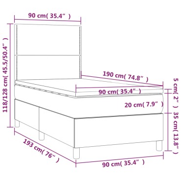 vidaXL Κρεβάτι Boxspring με Στρώμα Σκούρο Γκρι 90x190 εκ. Βελούδινο