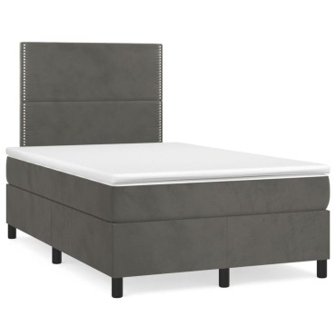 vidaXL Κρεβάτι Boxspring με Στρώμα Σκούρο Γκρι 120x200 εκ. Βελούδινο